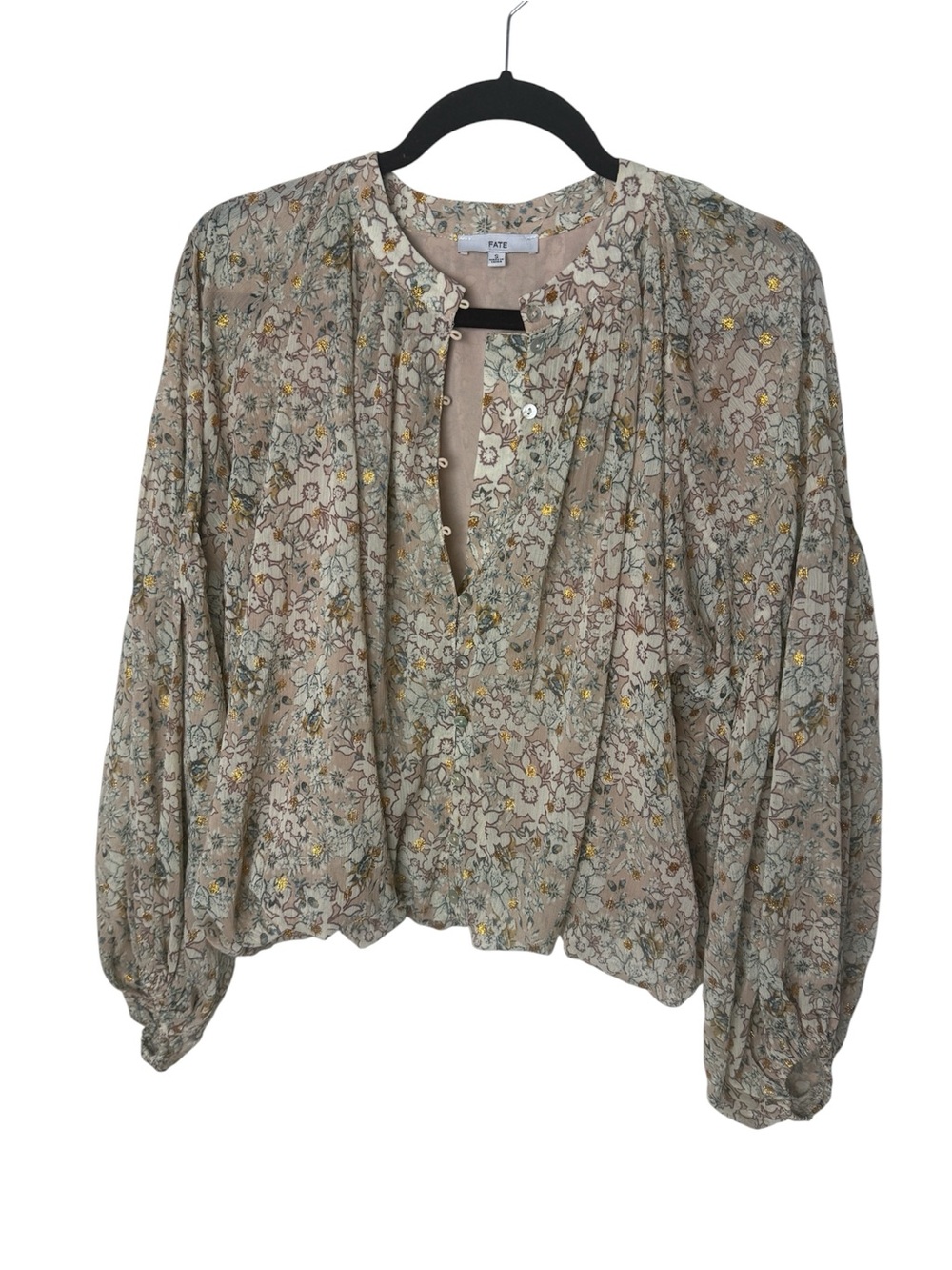 Fate Blouse balloon sleeves muted vintage inspired boho botanical print